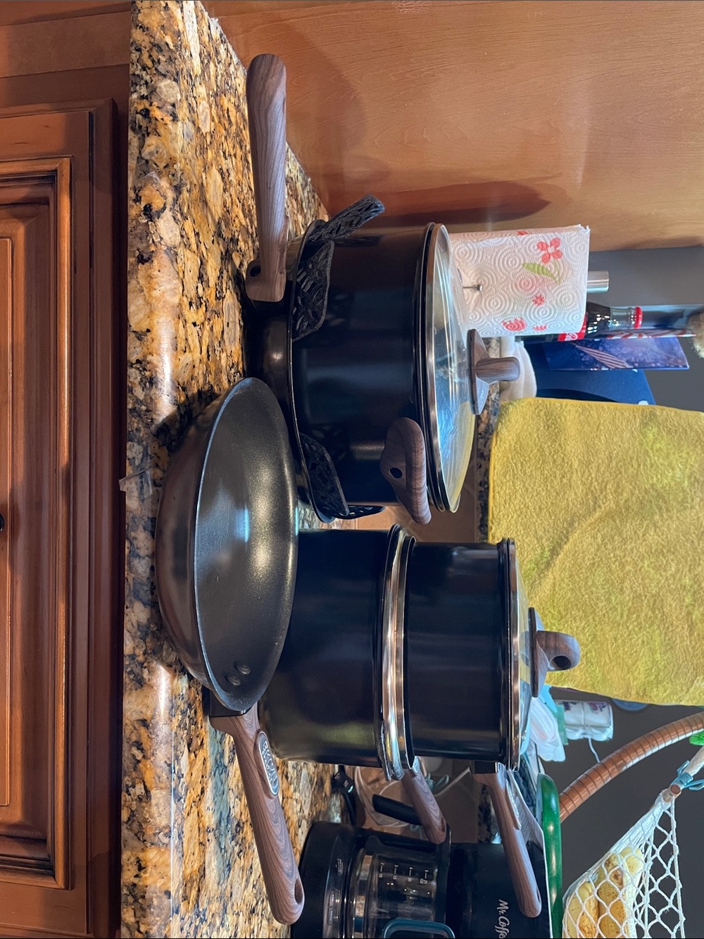 Green Nonstick Cookware Set with Wood-Tone Handles